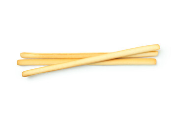 Tasty grissini breadsticks isolated on white background