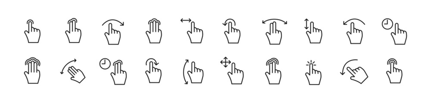 Linear icon set of gesture.