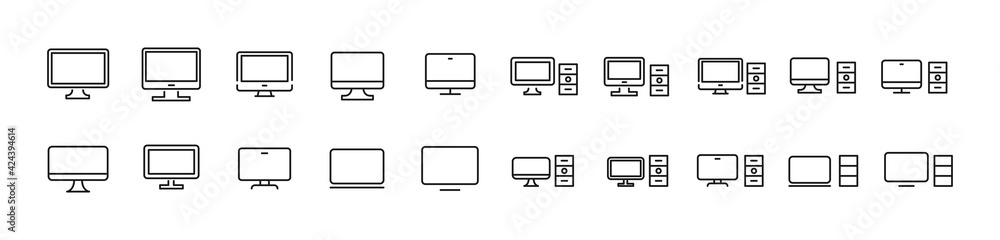 Poster set of simple computer line icons.