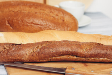 fresh loaf bread bins on the table kitchen food ration breakfast