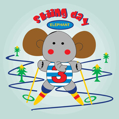 illustration elephant skiing cartoon vecto