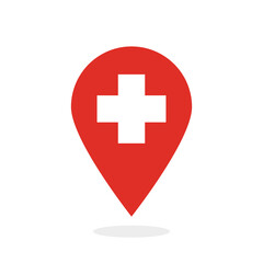 Fototapeta premium Medical red Mark on map icon on background. Vector Eps10