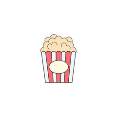 Popcorn box. The concept of watching a movie in the cinema. Vector illustration