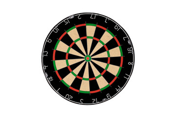 empty used dart board, isolated on white background