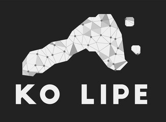 Ko Lipe - communication network map of island. Ko Lipe trendy geometric design on dark background. Technology, internet, network, telecommunication concept. Vector illustration.