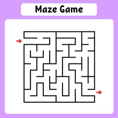 Square maze. Game for kids. Puzzle for children. Labyrinth conundrum. Vector illustration. Find the right path.