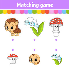 Matching game. Draw a line. Education developing worksheet. Activity page with color pictures. Riddle for children. Isolated vector illustration. Funny character. Cartoon style.