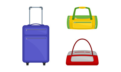 Wheeled Baggage and Hand Luggage or Carry-on Bag with Handle Vector Set