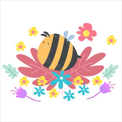 Cute Bee Activity Character Flat Cartoon Vector Template Design Illustration
