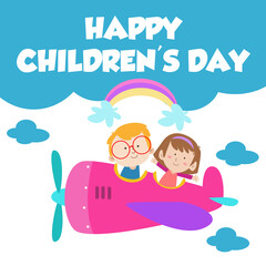 Happy Children Day Character Flat Cartoon Vector Template Design Illustration