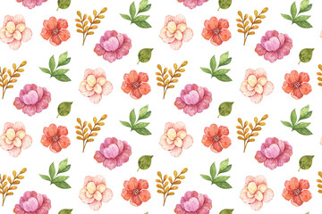 Fototapeta na wymiar seamless pattern with flowers, watercolor flowers on a white background, drawing, peonies, clipart