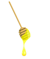 Wooden stick with honey. Honey spoon on a white background