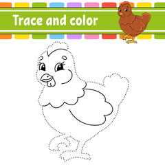 Trace and color. Coloring page for kids. Handwriting practice. Education developing worksheet. Activity page. Game for toddlers. Isolated vector illustration. Cartoon style. Easter theme.