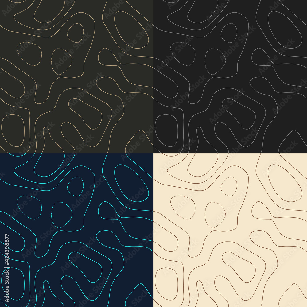 Poster topography patterns. seamless elevation map tiles. awesome isoline background. superb tileable patte