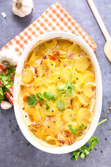 potato gratin with cream, garlic and cheese- gratin dauphinois