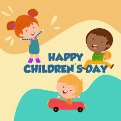 Happy Children Day Character Flat Cartoon Vector Template Design Illustration
