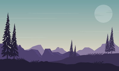 Clear morning skies with great mountain views at sunrise. Vector illustration