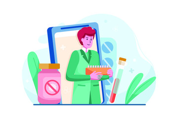 Doctor epidemiologist on mobile screen holding blood sample test for coronavirus