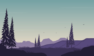 Stunning Mountain views under a clear morning sky. Vector illustration
