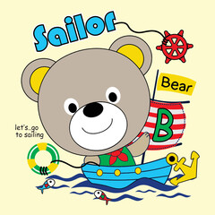 bear sailing alone ocean cartoon vector 