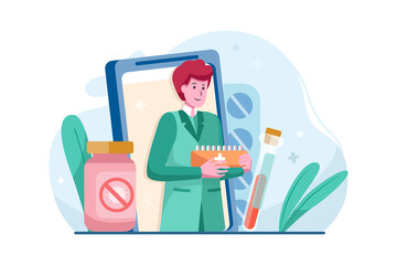 Doctor epidemiologist on mobile screen holding blood sample test for coronavirus