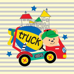 bear riding big truck cartoon vector 