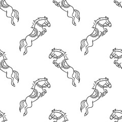 Horse pattern design. Horse with girl rider in cartoon style. Vector illustration.