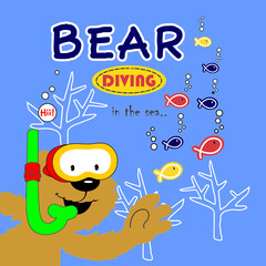 bear diving cartoon vector illustration 