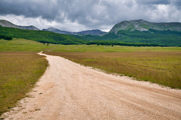 Fototapeta premium View of flat land near Rocca di Mezzo, Abruzzo, Italy