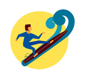 The man is surfing. Cartoon. Vector illustration.