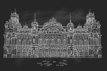 Fototapeta premium Vector sketch of Port Authority of Barcelona. Spain.