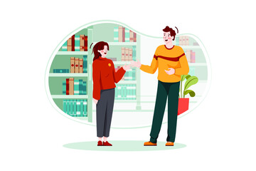 Discussing In Library. Students are talking in school or university library