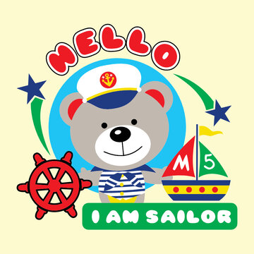 bear becomes cool sailor cartoon vector 