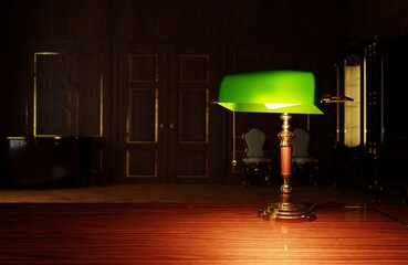 Vintage old brass gold industrial style table desk lamp 3D rendering