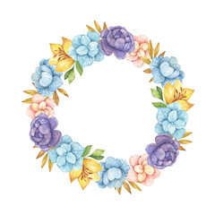 flower wreath, watercolor frame with flowers, wedding design, invitation card, postcard, peonies, flowers, bouquet, watercolor, clipart, floral decor