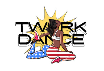 Twerk poster design. Cartoon style girl. Poster for booty dance course or battle. Vector illustration.