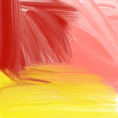 Hand drawn digital strokes of red, coral, pink and yellow paint. Textured background. Flat brush effect.