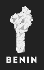 Benin - communication network map of country. Benin trendy geometric design on dark background. Technology, internet, network, telecommunication concept. Vector illustration.