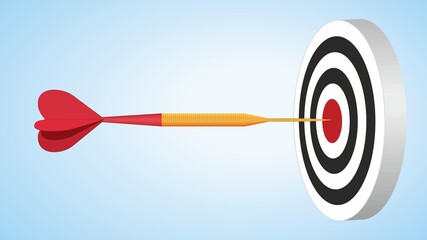 Strategies to reach goal. Dart arrow in bulls eye. Copy space for your text.  Dimension 16:9. Vector illustration. EPS10.