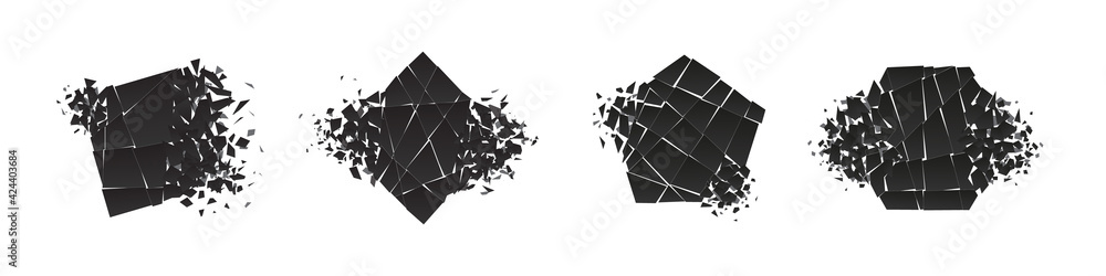 Wall mural shape shattered and explodes flat style design vector illustration set isolated on white background.