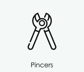 Pincers vector icon.  Editable stroke. Linear style sign for use on web design and mobile apps, logo. Symbol illustration. Pixel vector graphics - Vector