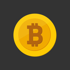 Golden bitcoin coin. Crypto currency golden coin bitcoin symbol isolated on black background.