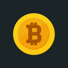Golden bitcoin coin. Crypto currency golden coin bitcoin symbol isolated on black background.