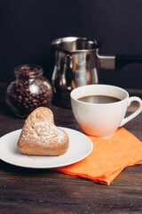 sweet biscuits plates green napkin wooden table coffee
