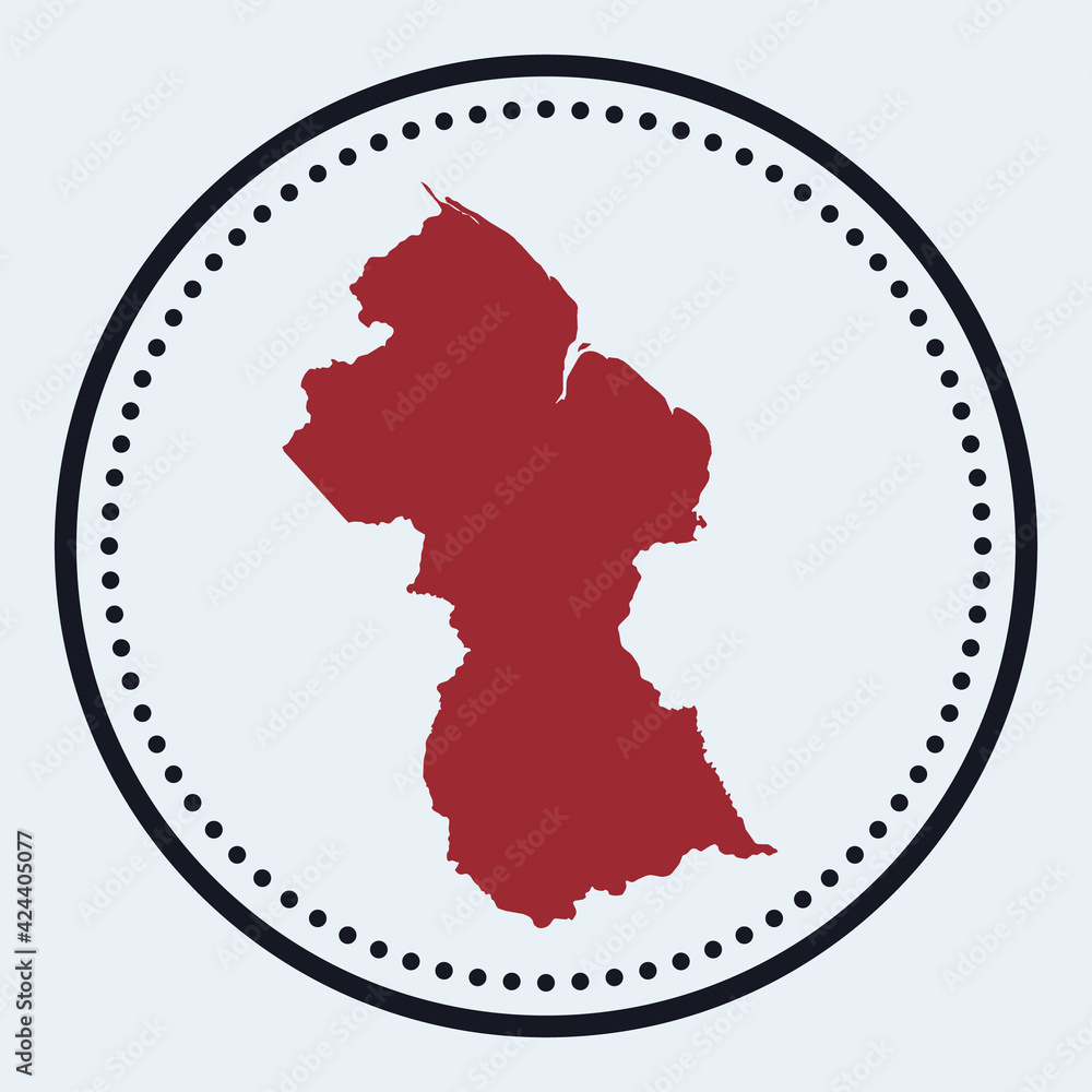 Poster guyana round stamp. round logo with country map and title. stylish minimal guyana badge with map. ve