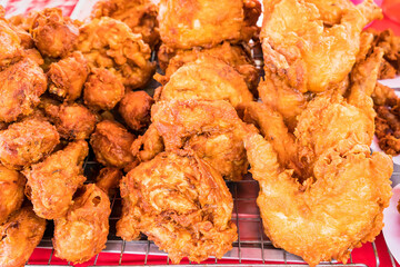 Fried chicken at street food.Thailand.