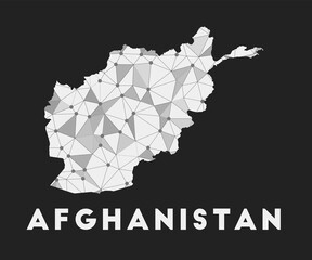 Afghanistan - communication network map of country. Afghanistan trendy geometric design on dark background. Technology, internet, network, telecommunication concept. Vector illustration.