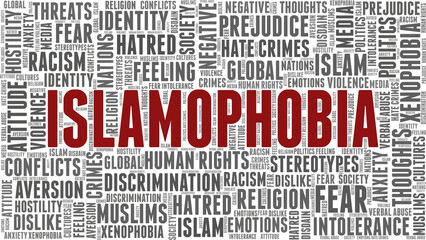 Islamophobia vector illustration word cloud isolated on a white background.