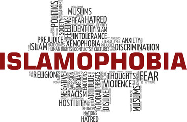Fototapeta premium Islamophobia vector illustration word cloud isolated on a white background.
