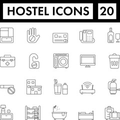 Linear Style Hostel Icon Or Symbol Set.